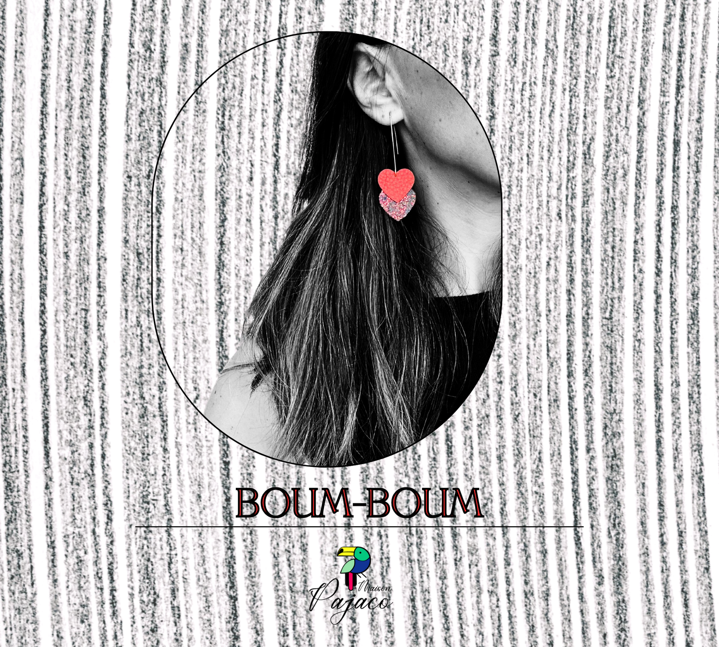 Boucles d'oreilles - BOOM BOOM - Corail et paillettes