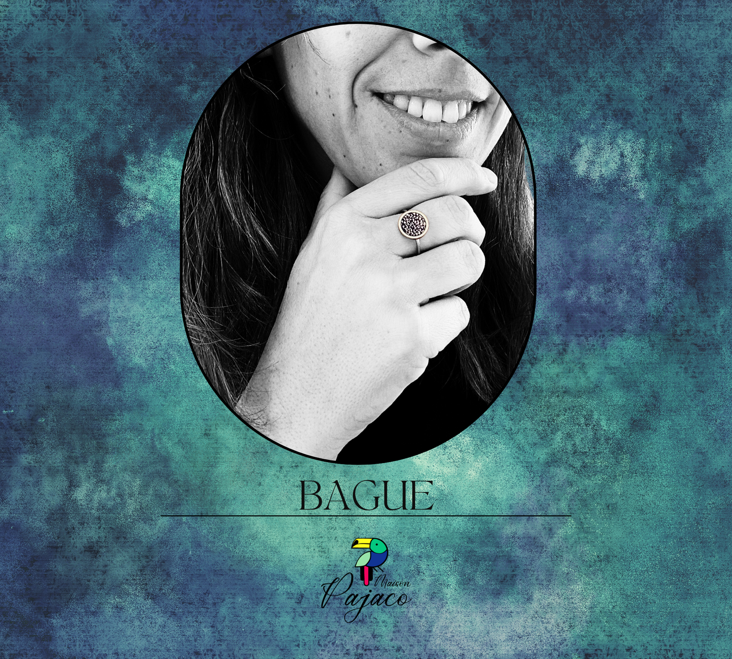 Bague argentée - Cuir Noir argenté