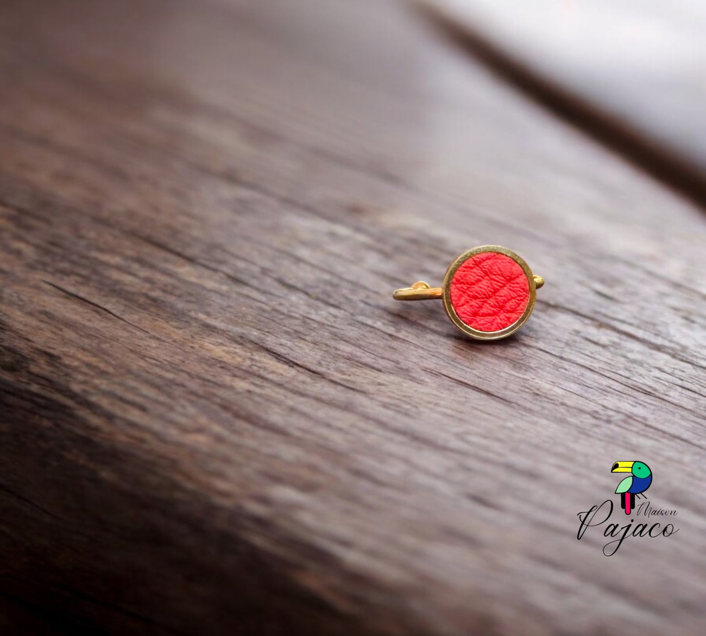 Bague dorée - Cuir corail