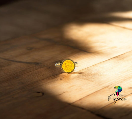 Bague dorée - Cuir jaune