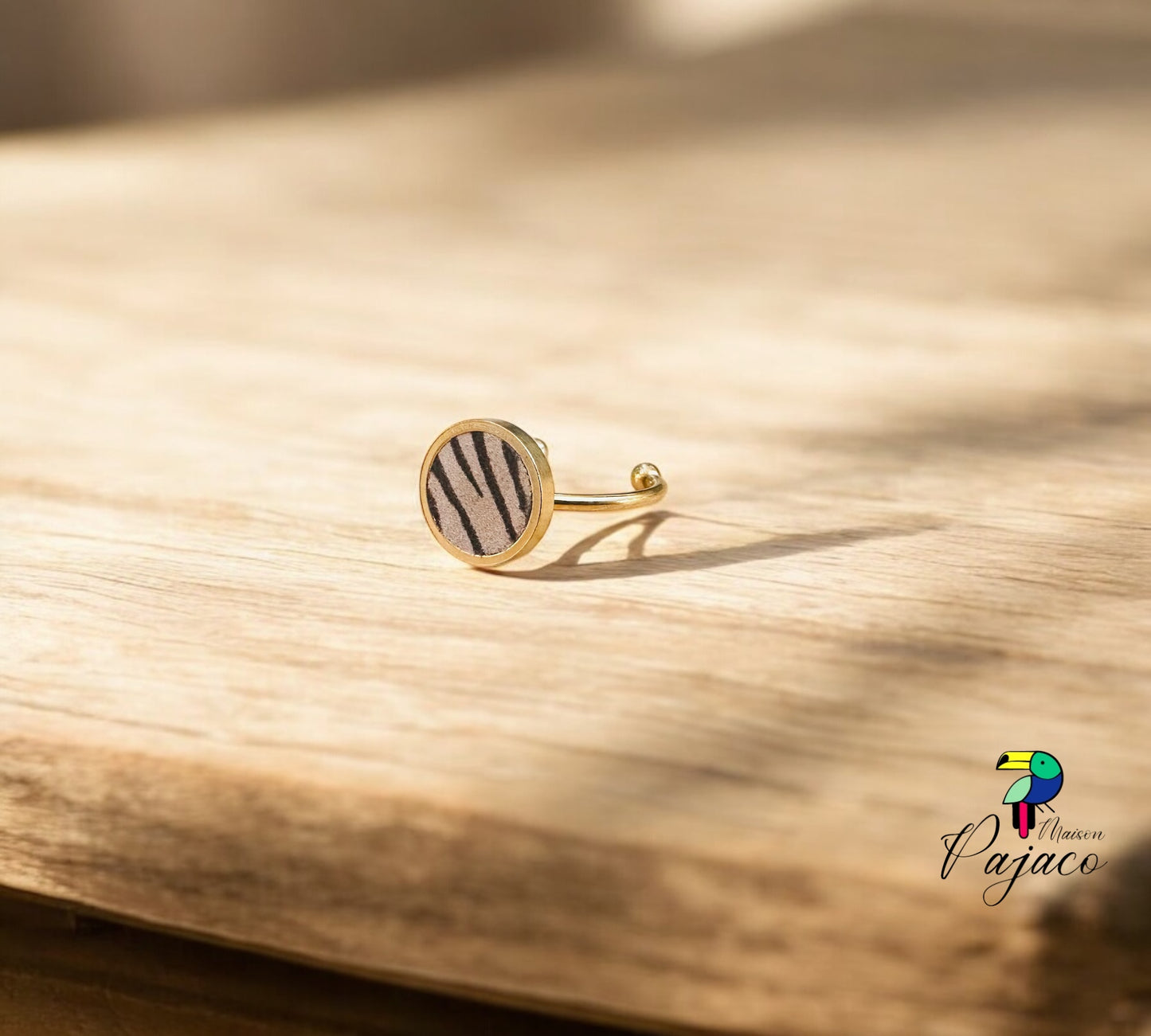 Bague dorée - Cuir zébré