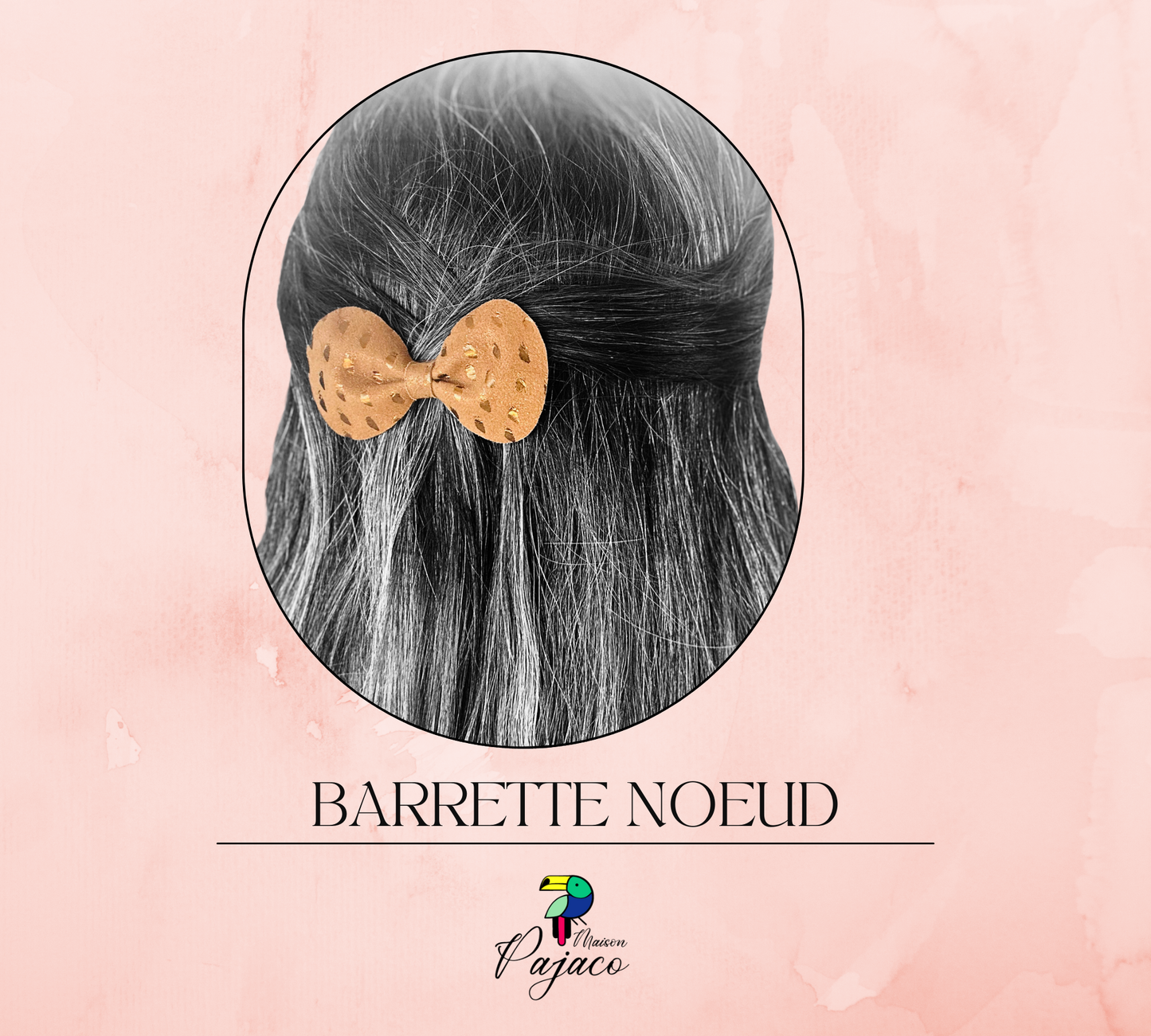 Barrette noeud en cuir - Marron gouttes cuivrées
