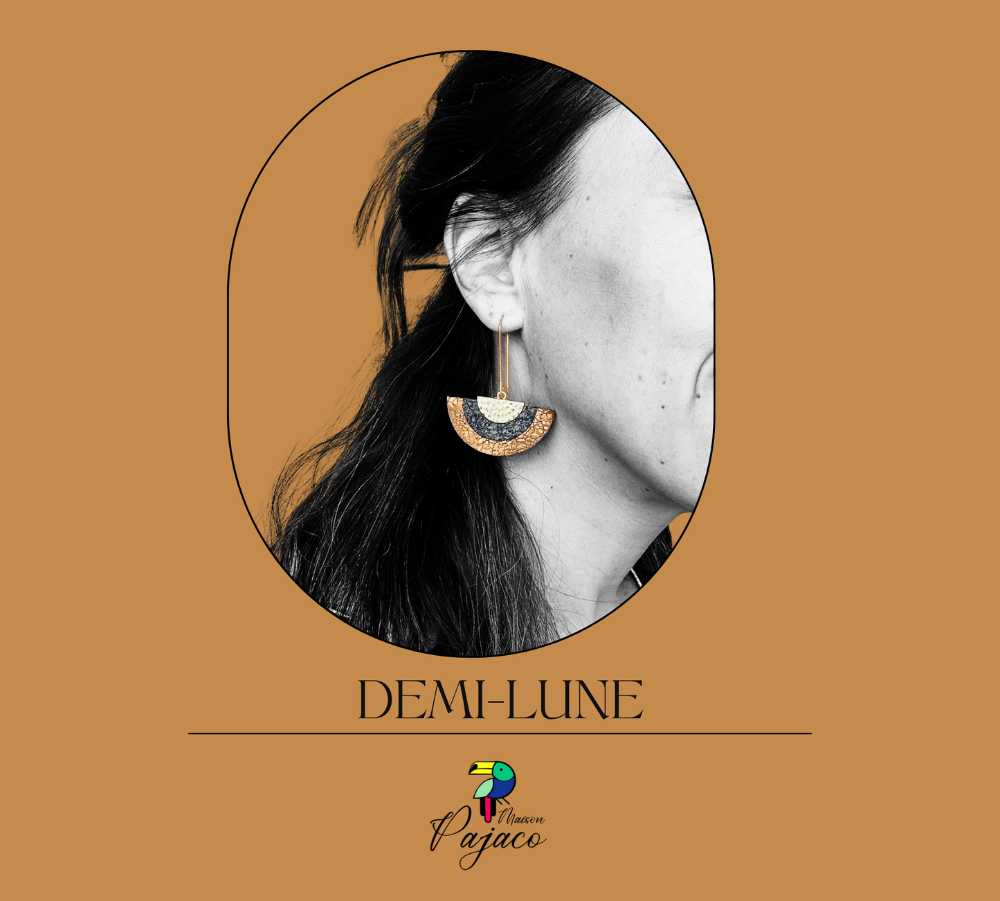 Boucles d'oreilles - Demi-lune noir & cuivré