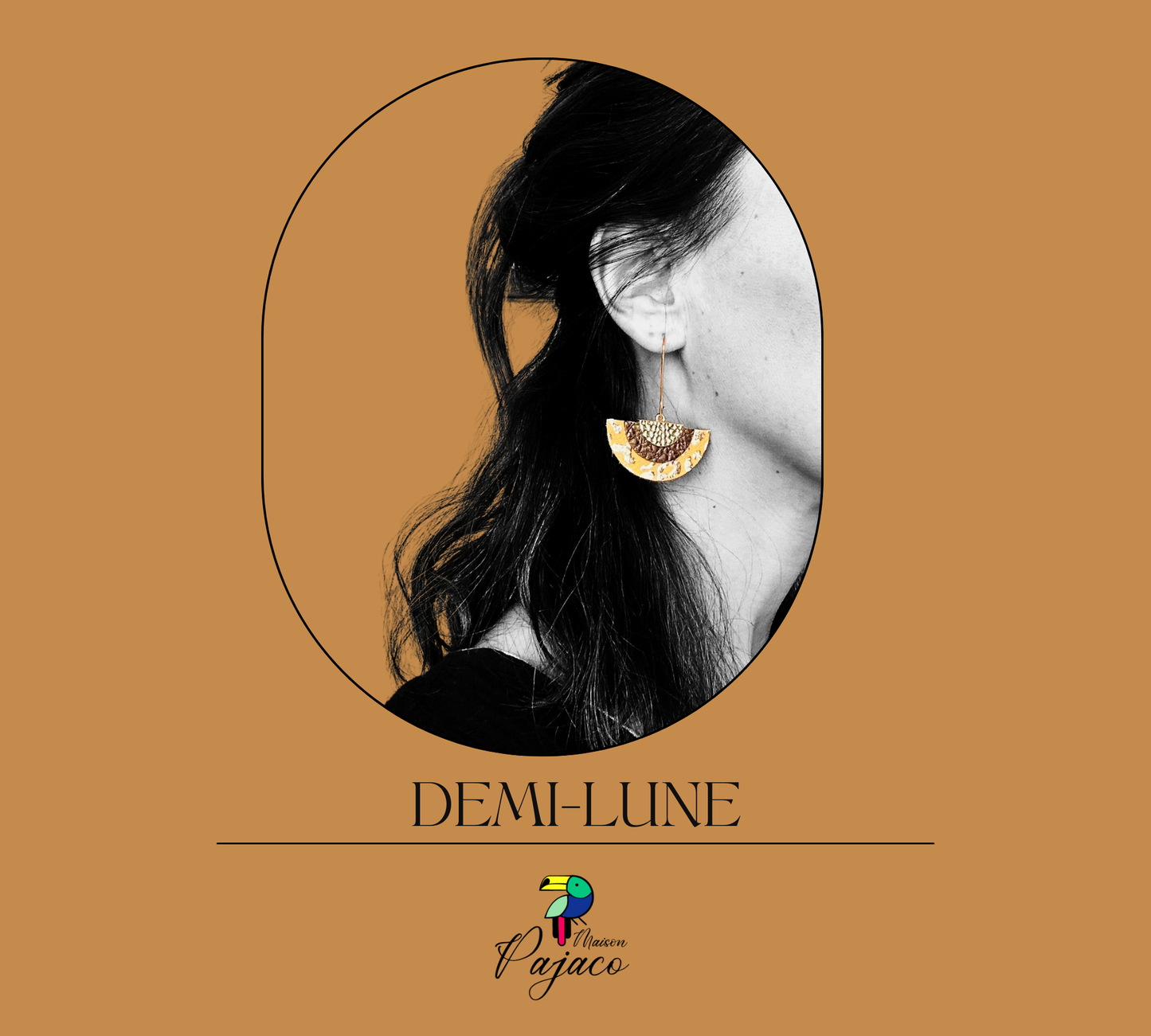 Boucles d'oreilles - Demi-lune jaune léopard & cuivré