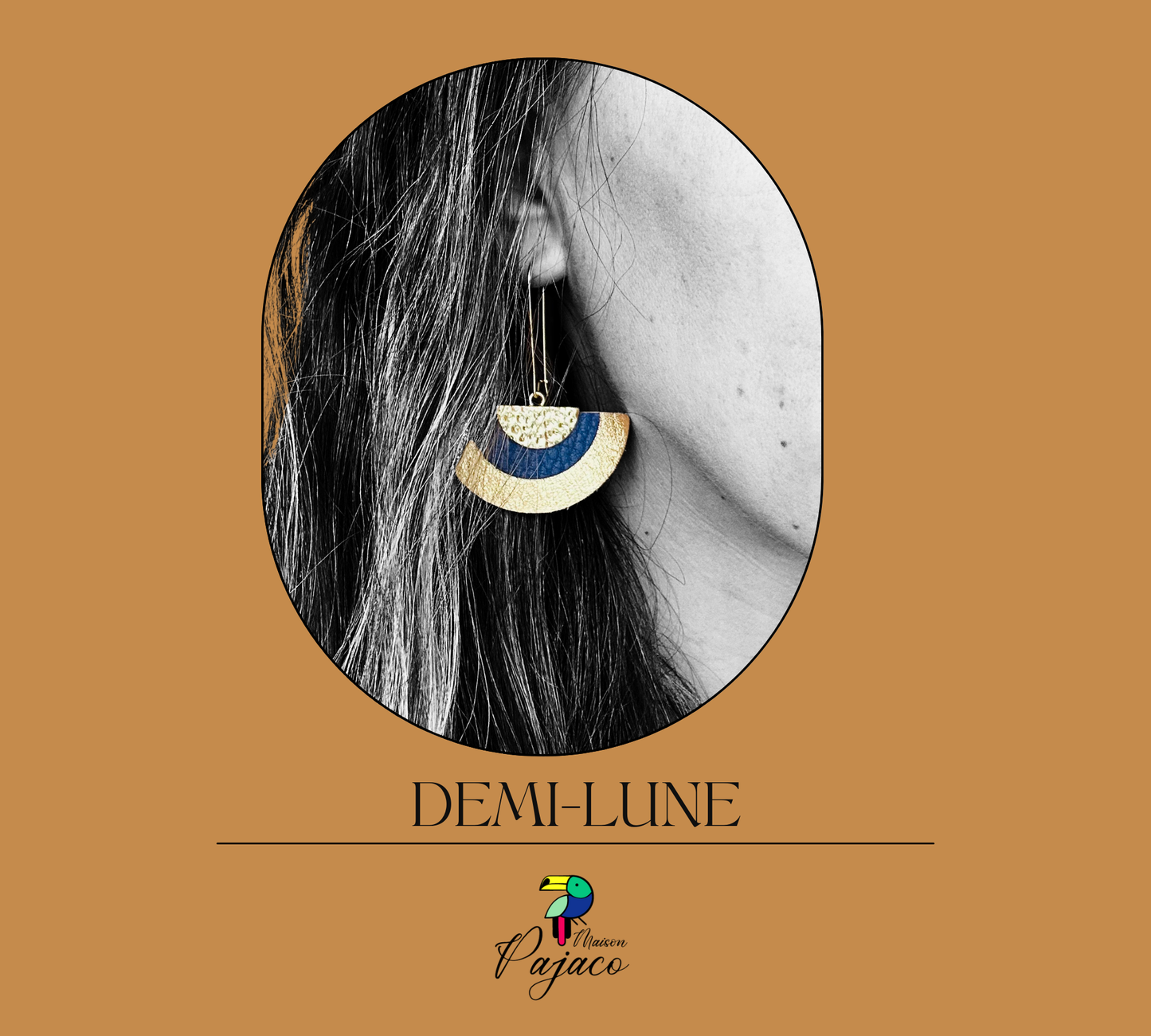Boucles d'oreilles - Demi-Lune Bleu & Dorée