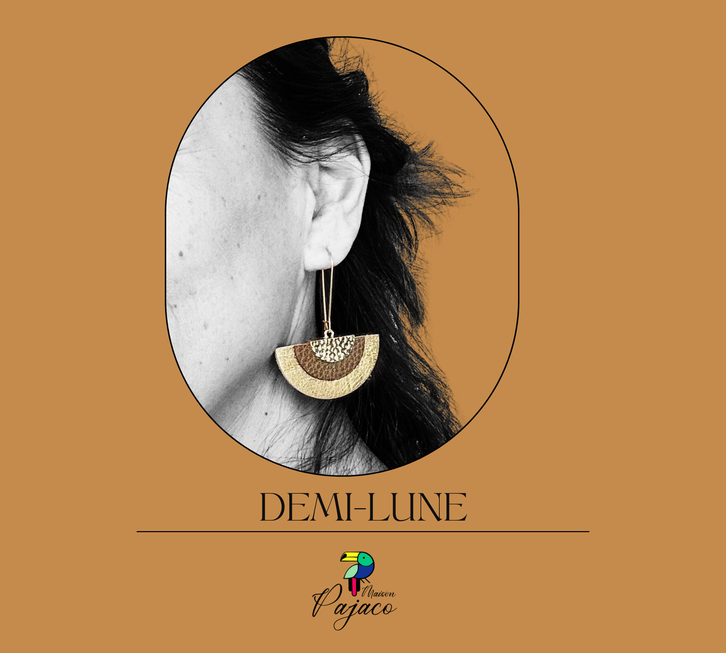 Boucles d'oreilles - Demi-lune dorée & brun irrisé