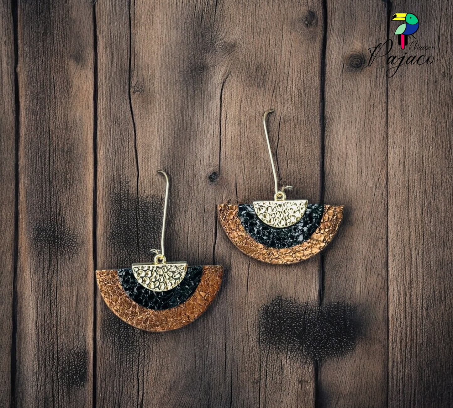 Boucles d'oreilles - Demi-lune noir & cuivré