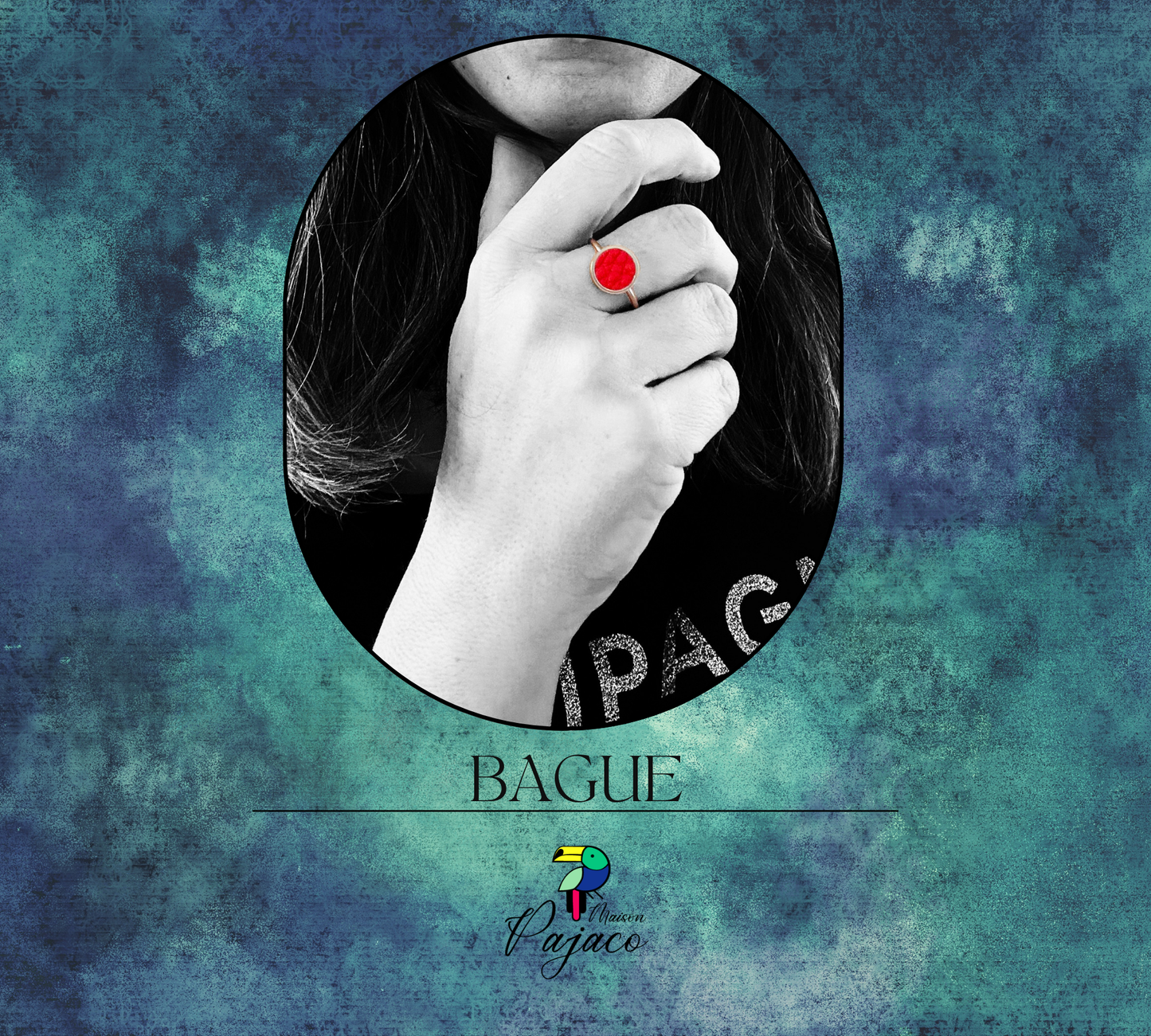 Bague argentée - Cuir rouge