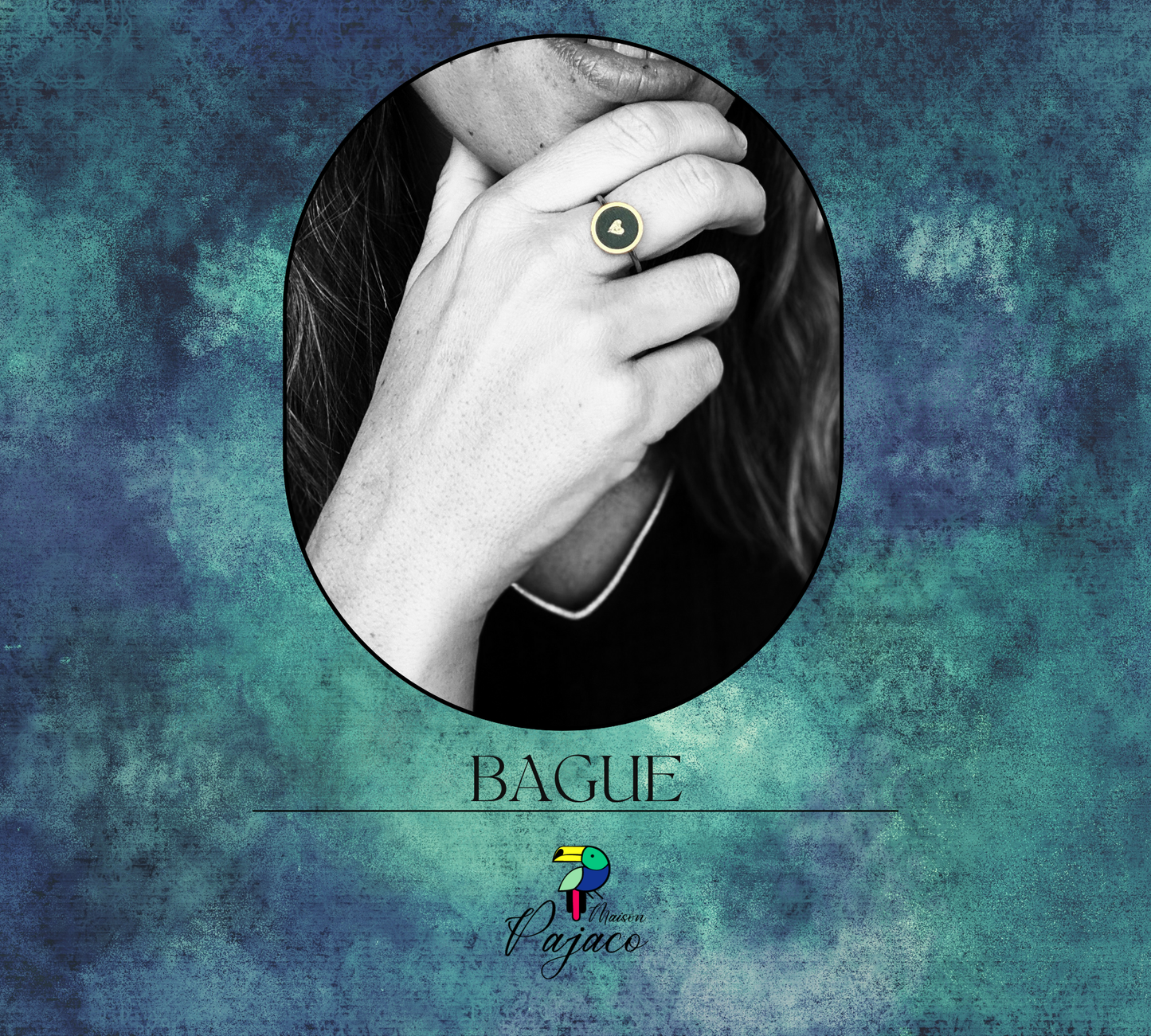 Bague dorée - Cuir vert coeur doré