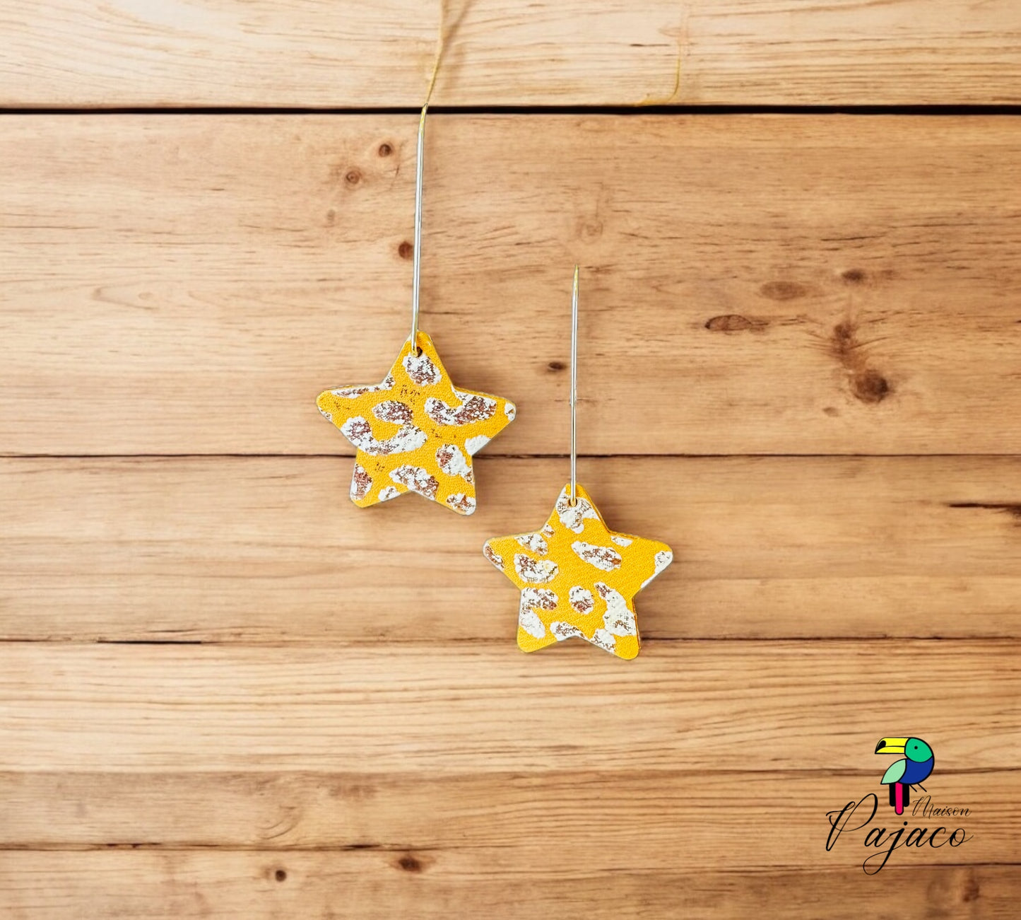 Boucles d'oreilles - Etoile filante cuir graouuu jaune