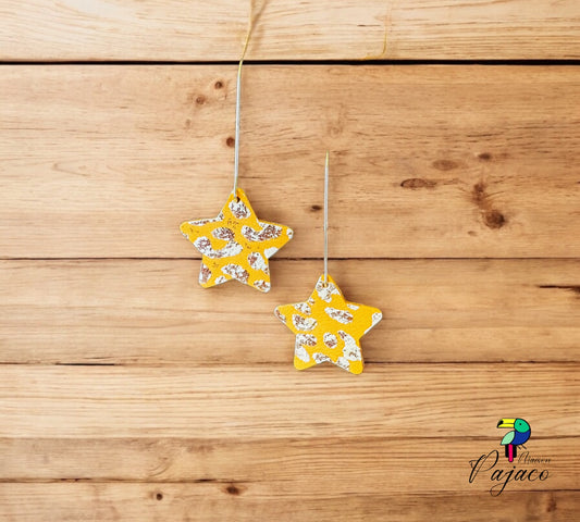 Boucles d'oreilles - Etoile filante cuir graouuu jaune