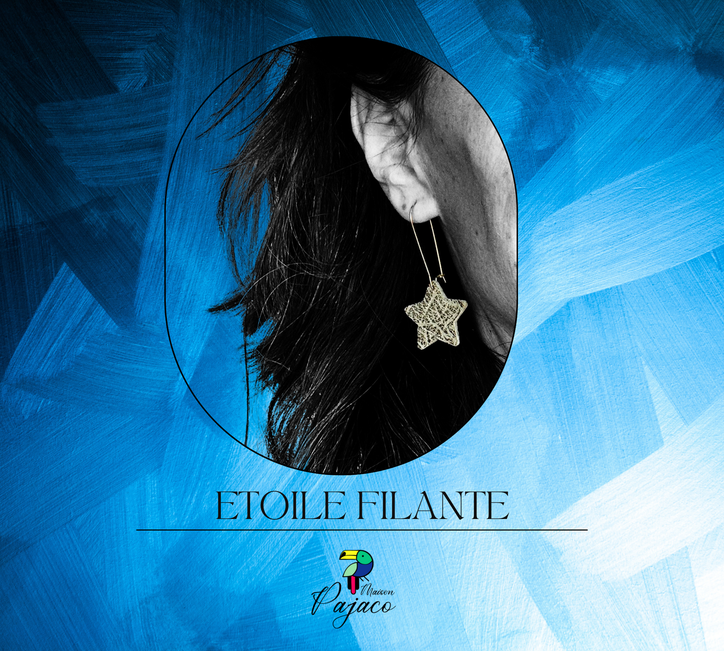 Boucle d'oreille - Etoile filante cuir effet bois