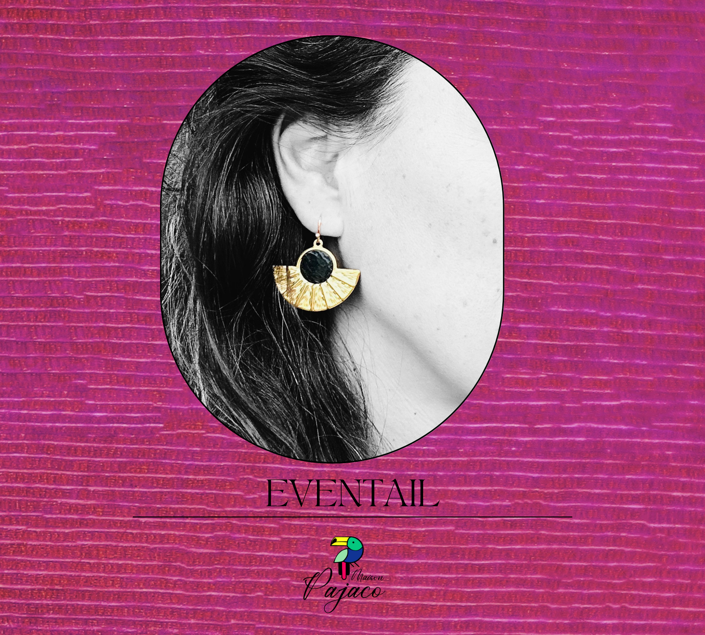 Boucles d'oreilles Eventail - Noir brillant