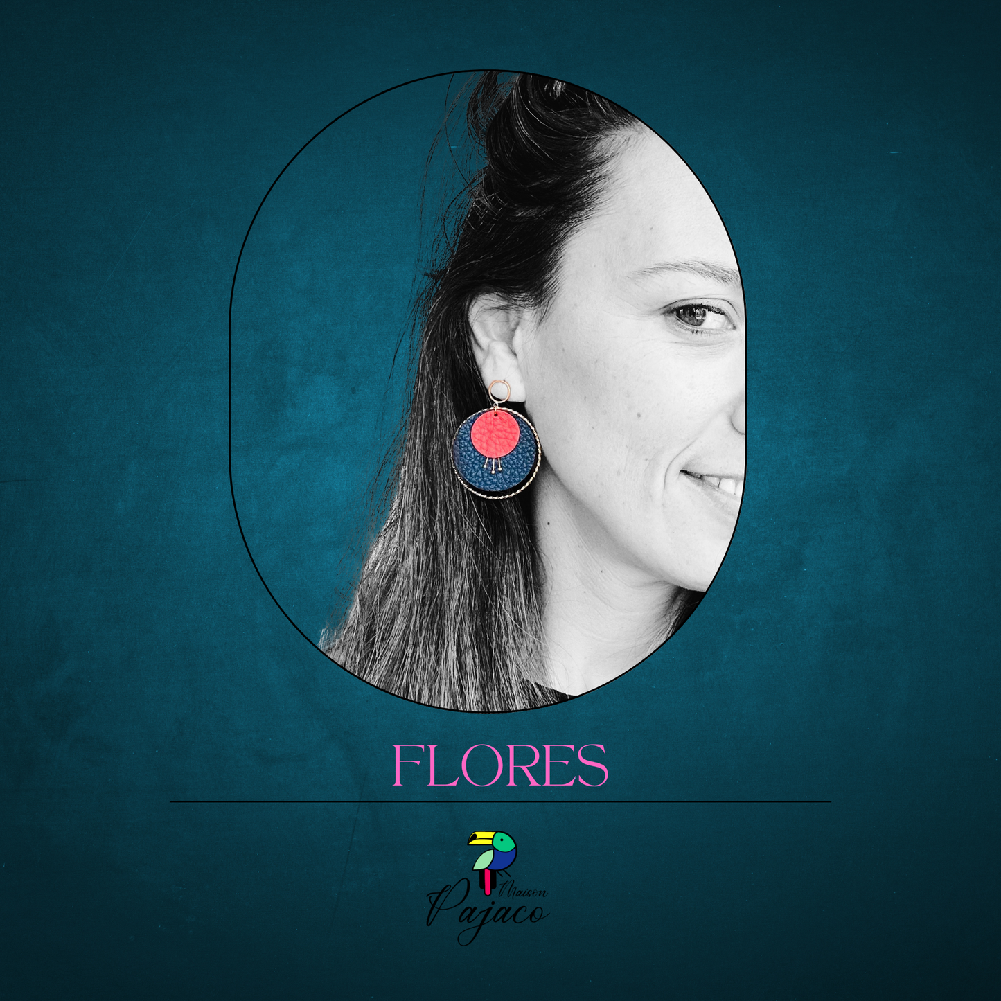 Boucles d'oreilles - Flores (4 cm) - Bleu navy et corail