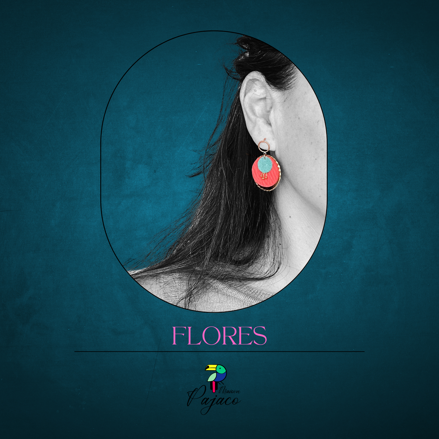 Boucles d'oreilles - Flores (3 cm) - Corail et turquoise