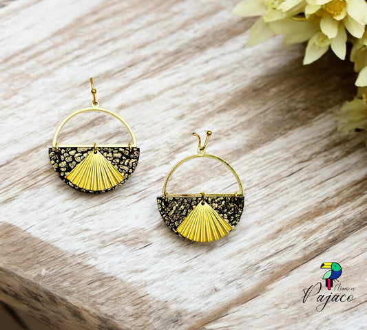 Boucles d'oreilles - Papyrus - Noir étincelle dorée