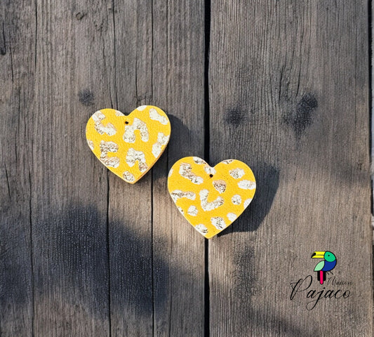 Recharge en cuir boucles d'oreilles coeur léger - Graouu jaune