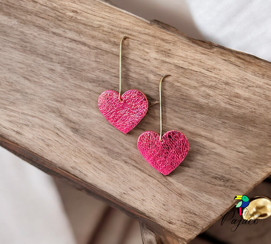 Boucles d'oreilles - Coeur léger - cuir rose électrique