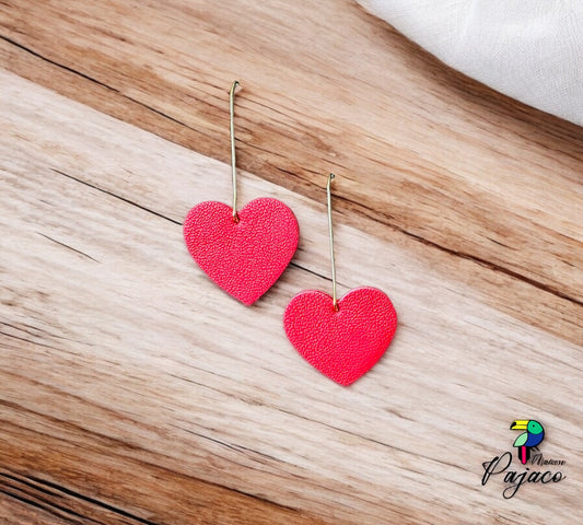 Boucles d'oreilles - Coeur léger - cuir framboise