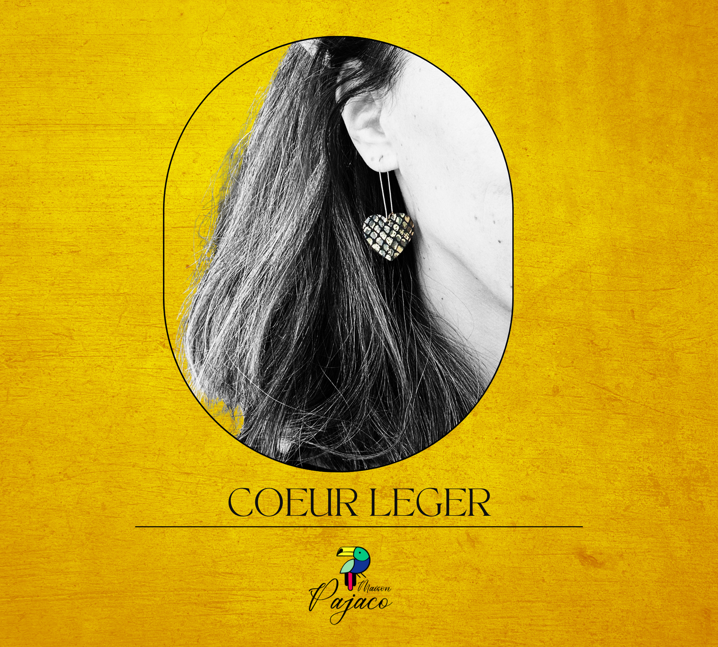 Boucle d'oreille - Coeur leger losange noir doré