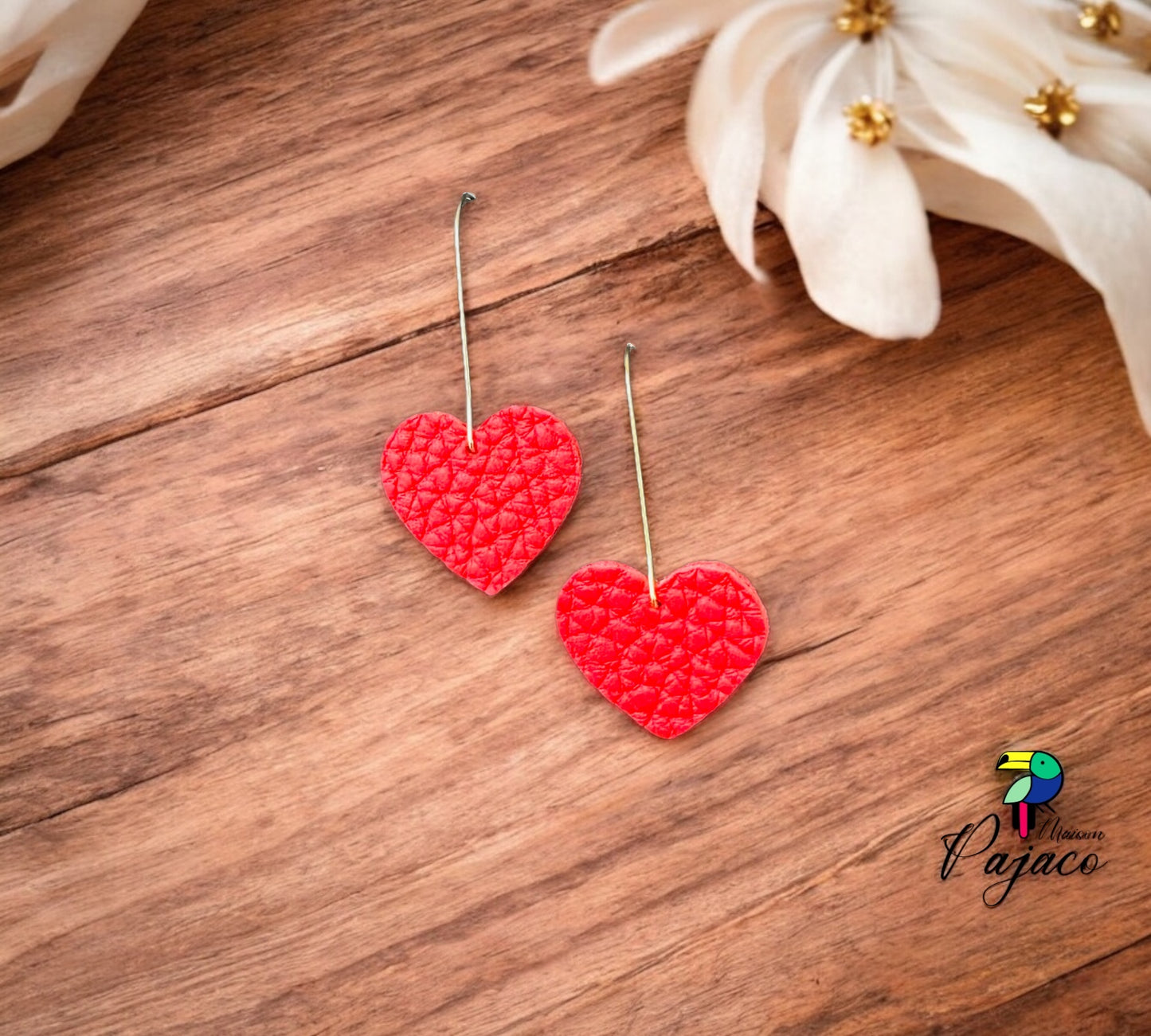 Boucles d'oreilles - Coeur léger - cuir rouge