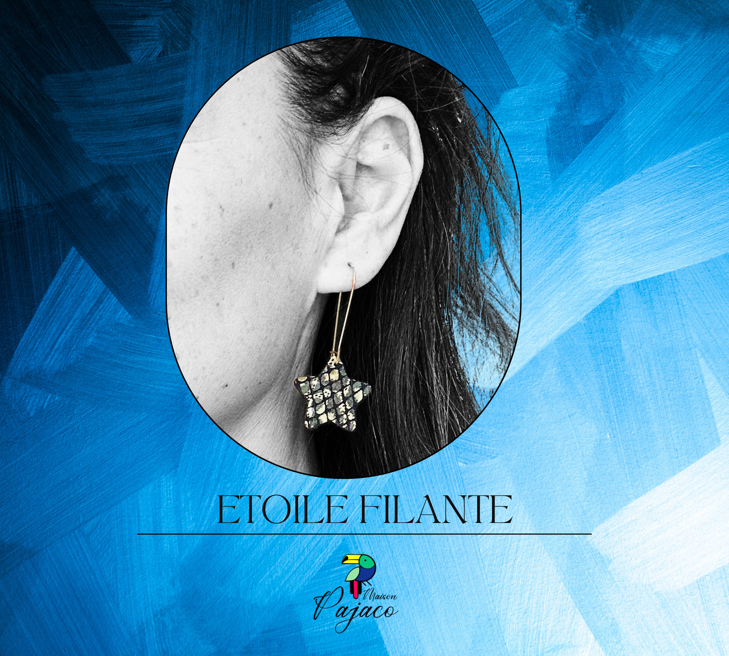 Boucles d'oreilles - Etoile filante losanger noir doré