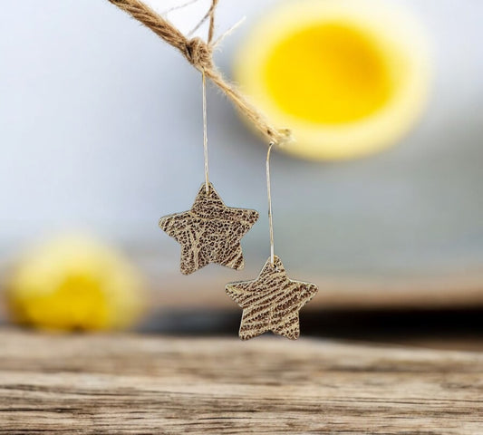 Boucles d'oreilles - Etoile filante cuir effet bois