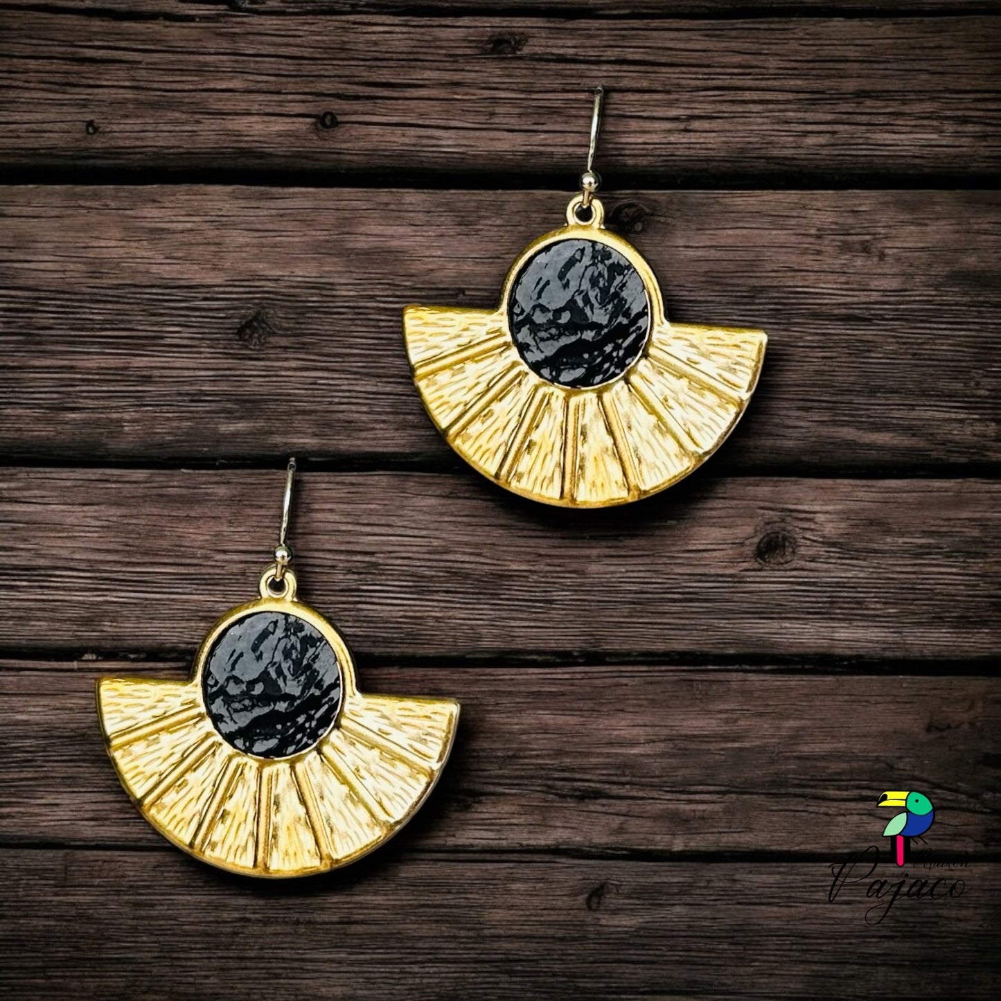 Boucles d'oreilles Eventail - Noir brillant
