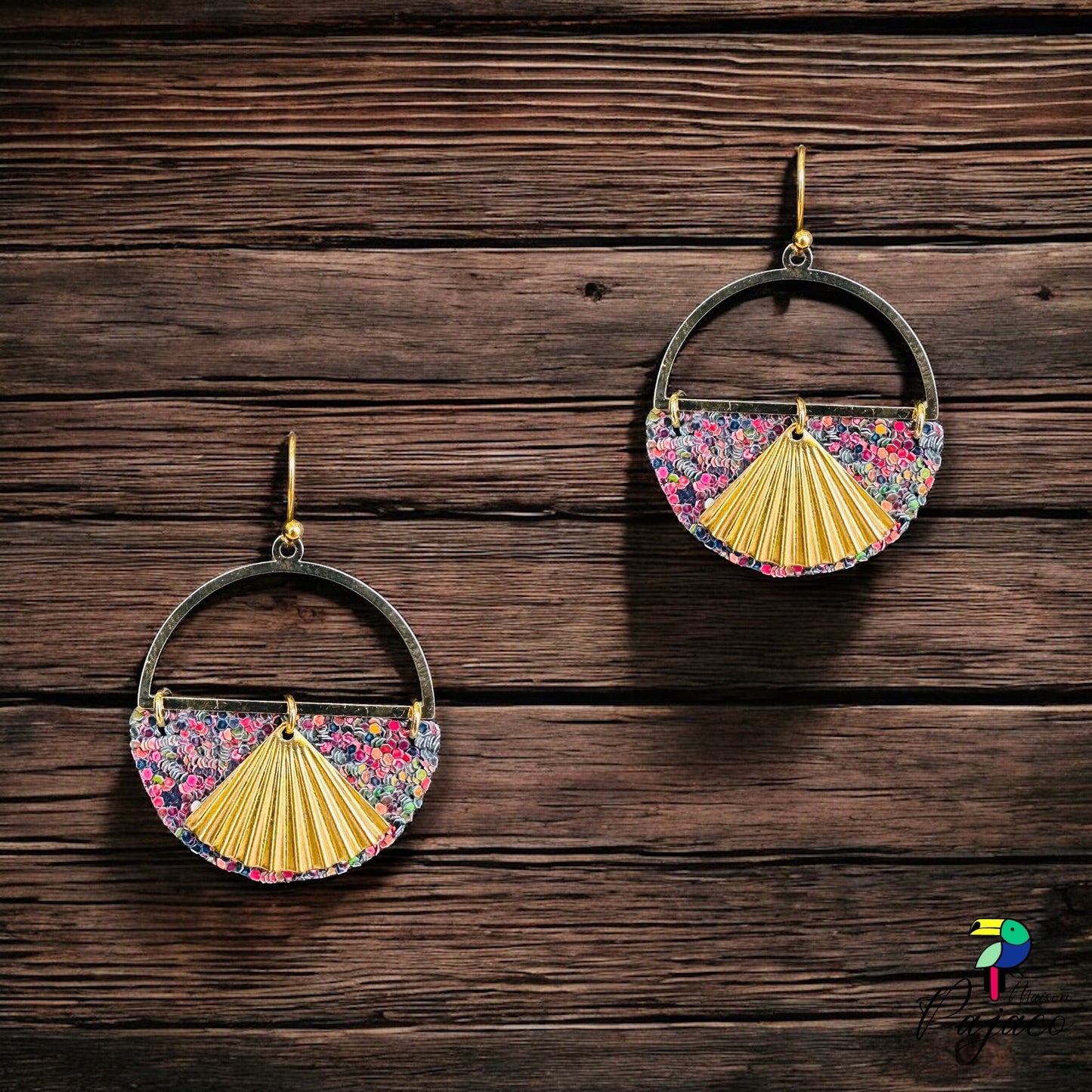 Boucles d'oreilles - Papyrus - Glitter corail / vert