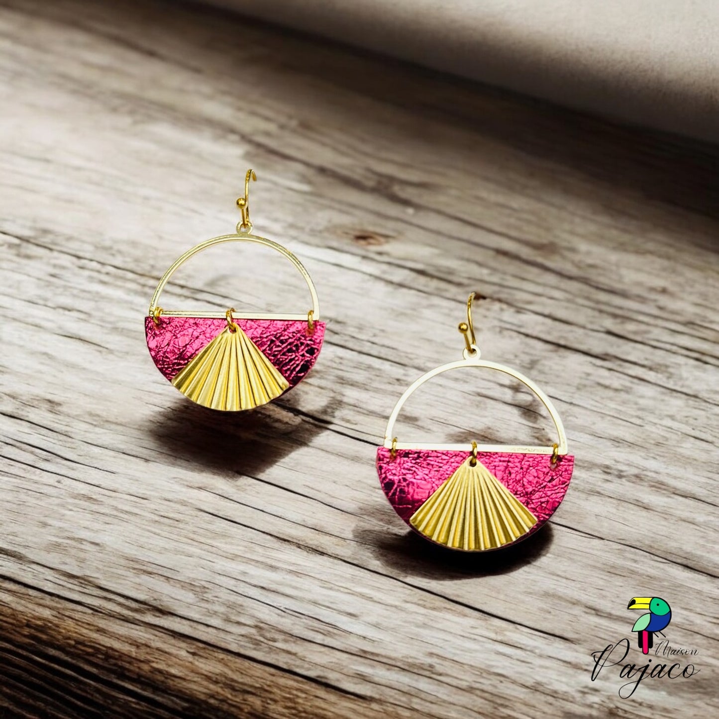 Boucles d'oreilles - Papyrus - Rose électrique
