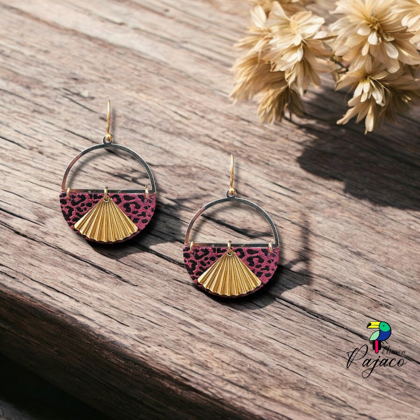 Boucles d'oreilles - Papyrus - Violet léopard
