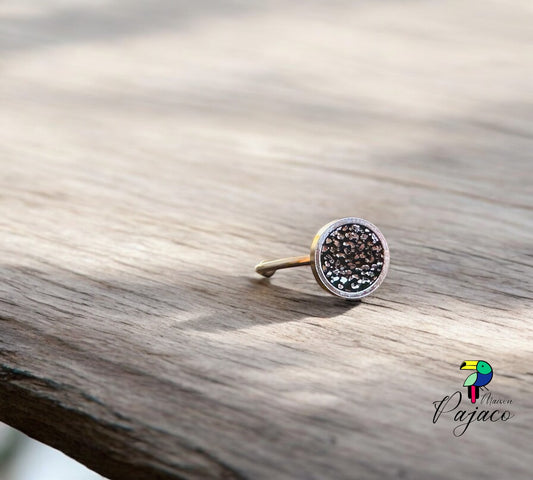 Bague argentée - Cuir Noir argenté