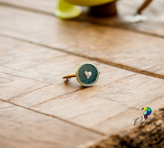 Bague dorée - Cuir vert coeur doré