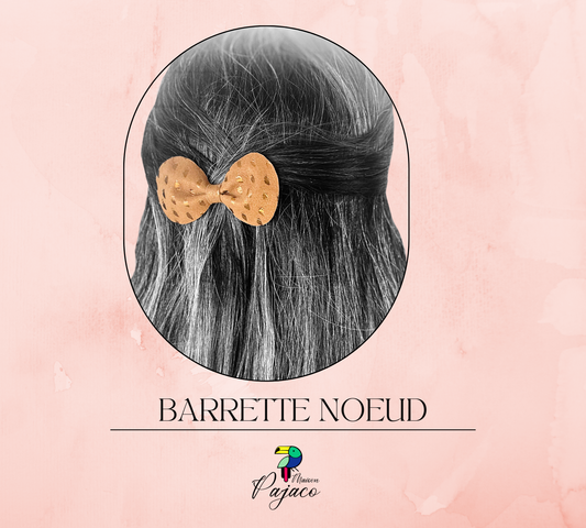 Barrette noeud en cuir - Marron gouttes cuivrées