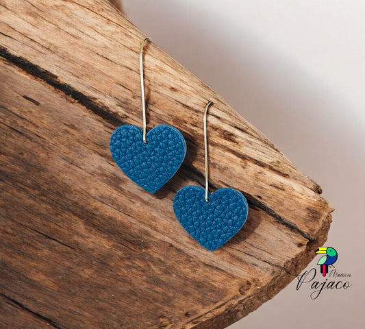 Boucles d'oreilles - Coeur léger - cuir bleu mat