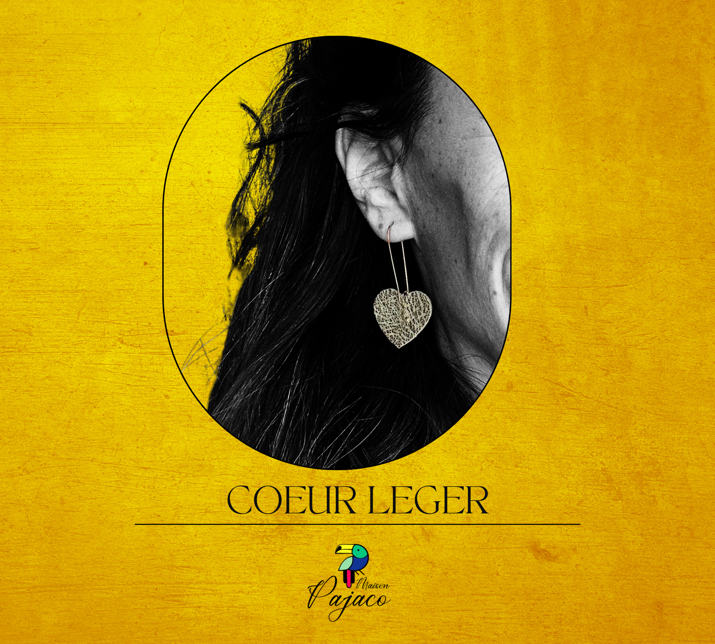 Boucle d'oreille - Coeur léger cuir effet bois