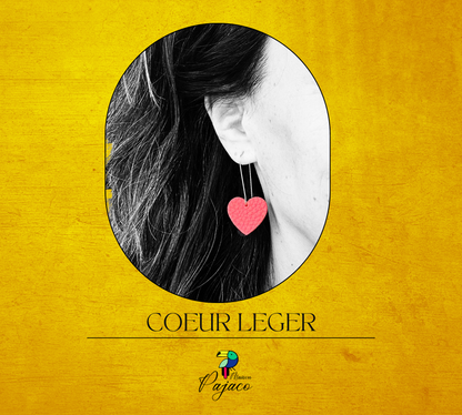 Boucle d'oreille - Coeur léger cuir corail