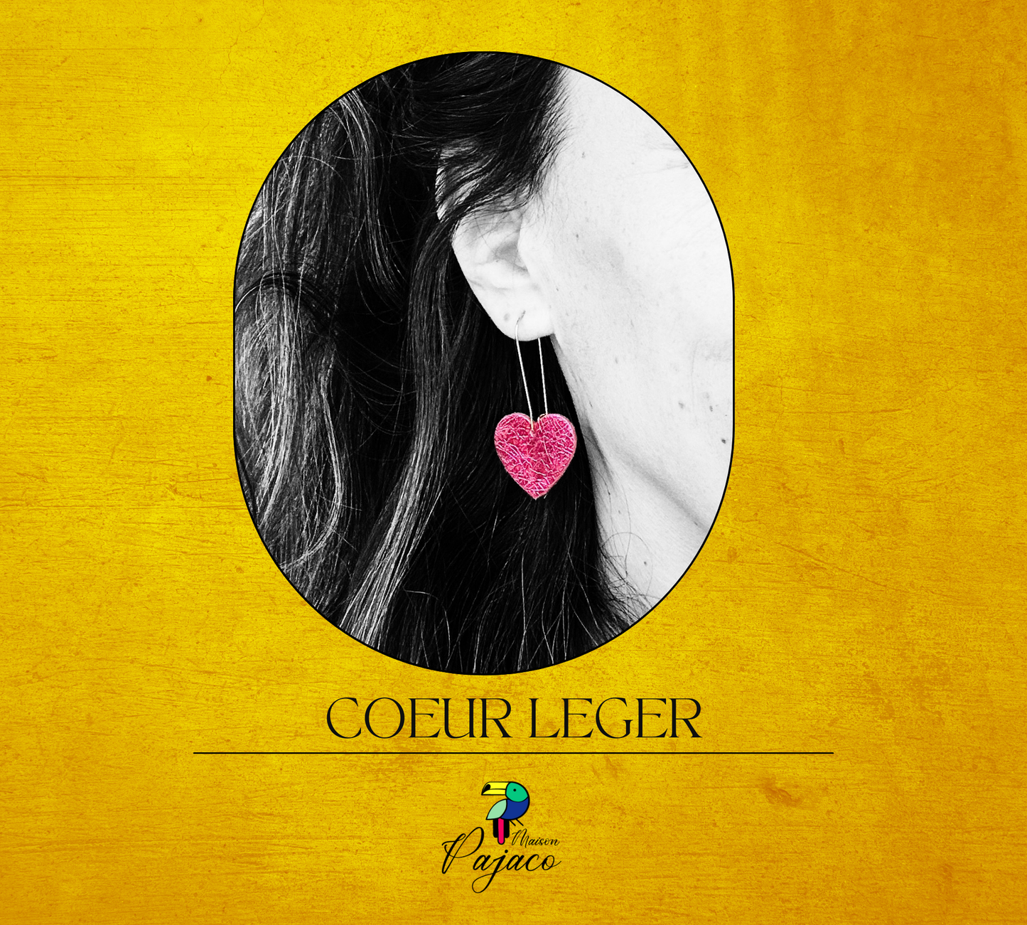 Boucle d'oreille - Coeur léger cuir rose électrique