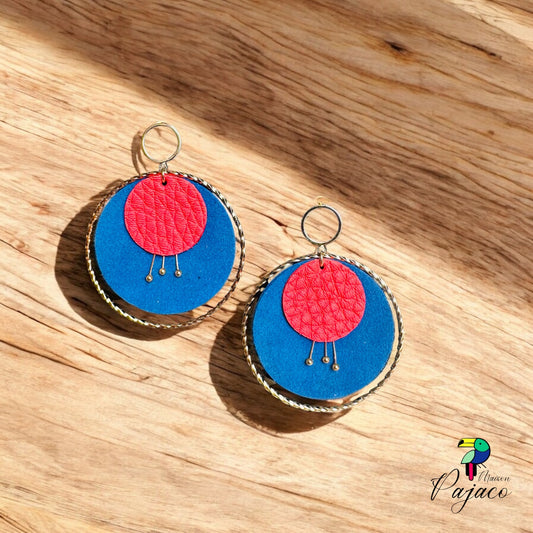 Boucles d'oreilles - Flores (4 cm) - Bleu et corail