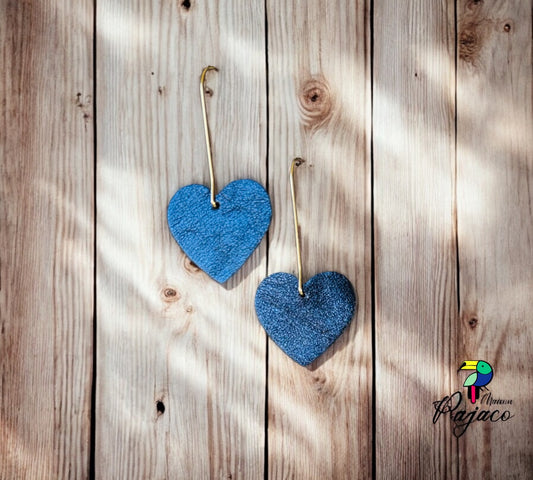 Boucles d'oreilles - Coeur léger - Cuir bleu nuit