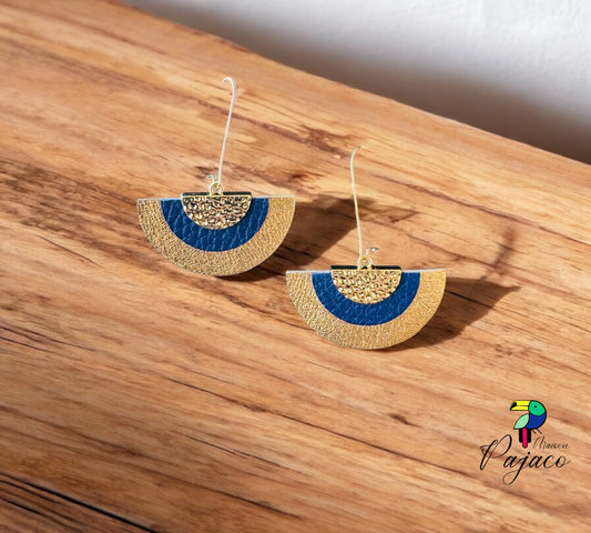 Boucles d'oreilles - Demi-Lune Bleu & Dorée