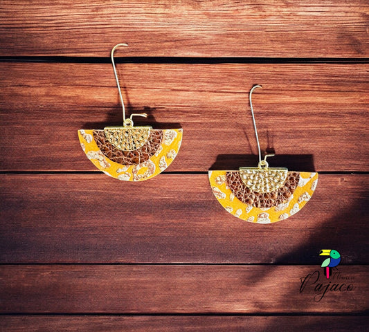 Boucles d'oreilles - Demi-lune jaune léopard & cuivré
