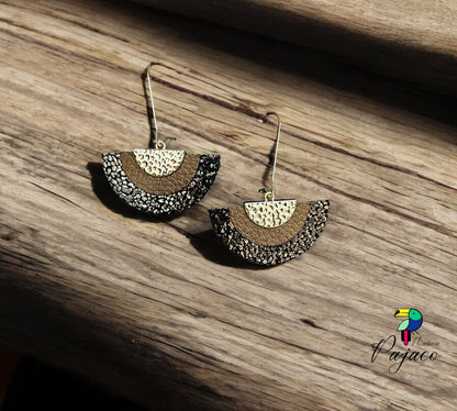Boucles d'oreilles - Demi-lune noir scintillant et marron cuivré