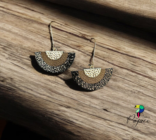 Boucles d'oreilles - Demi-lune noir scintillant et marron cuivré