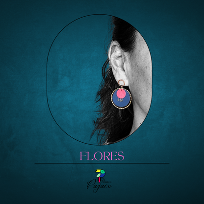 Boucles d'oreilles - Flores (3 cm) - Bleu et framboise