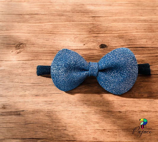 Elastique cheveux - Noeud cuir Bleu scintillant