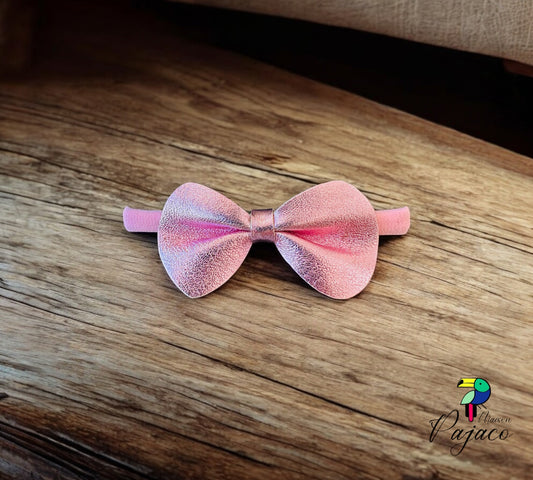 Elastique cheveux - Noeud cuir Rose clair irisé
