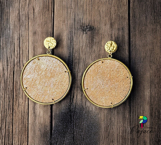 Boucles d'oreilles - Tambour - Camel tressage doré