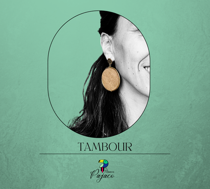 Boucles d'oreilles - Tambour - Camel tressage doré