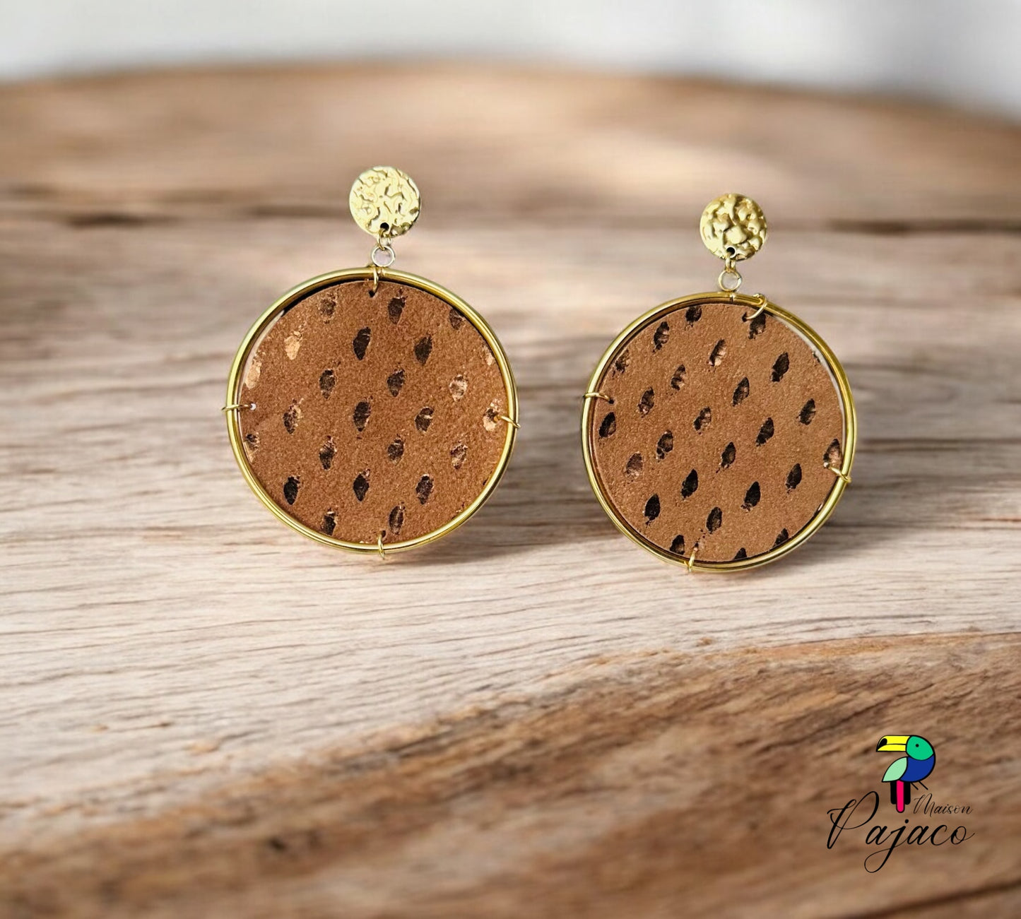 Boucles d'oreilles - Tambour - Marron goutte cuivrée